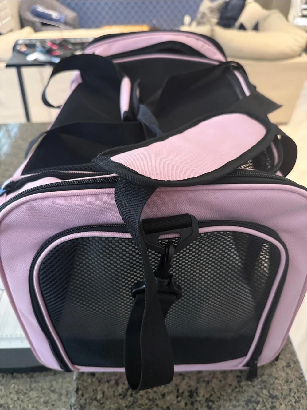 Small Pet Pink and Black Mesh Carrier